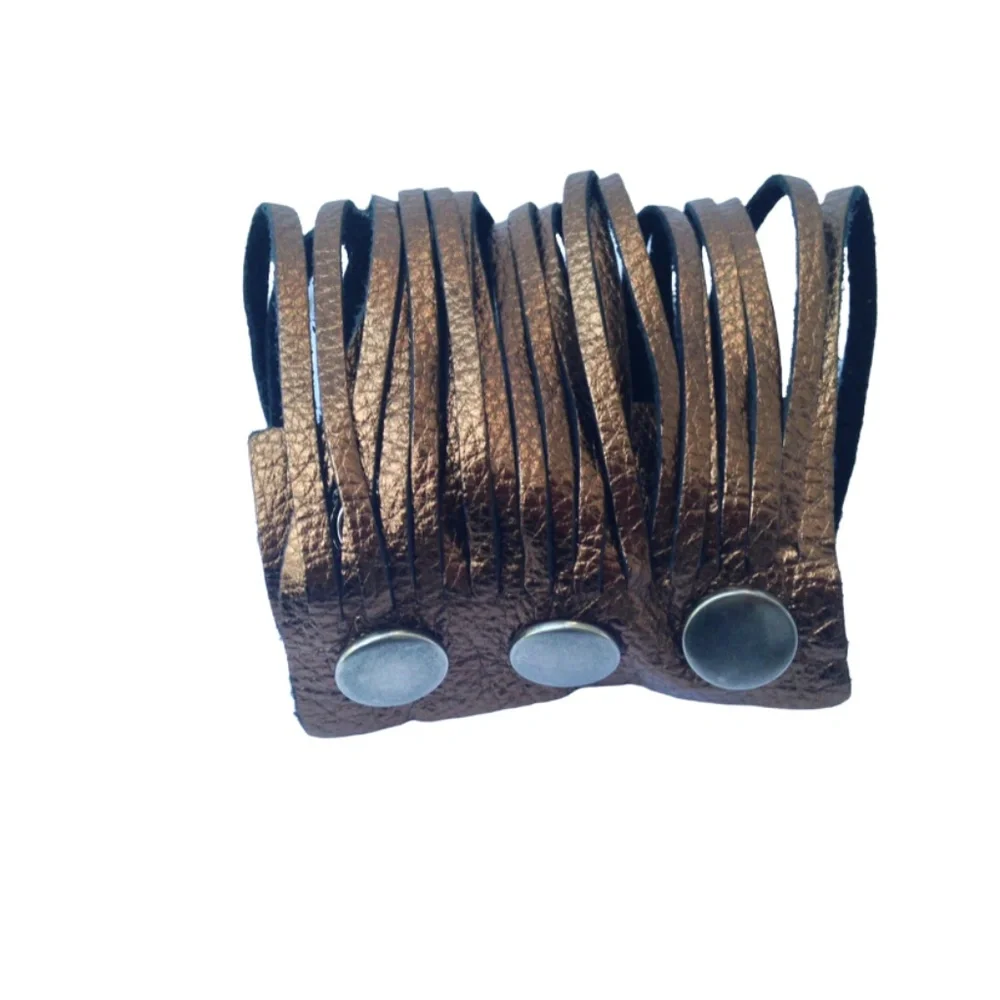 Leather Metallic Copper Colored Fringe Bracelet - Picture 7 of 7